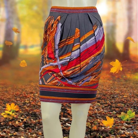 BCBGMAXAZRIA Women's Small Pleated Gray Printed Mini Skirt Abstract Office Work - Picture 6 of 6